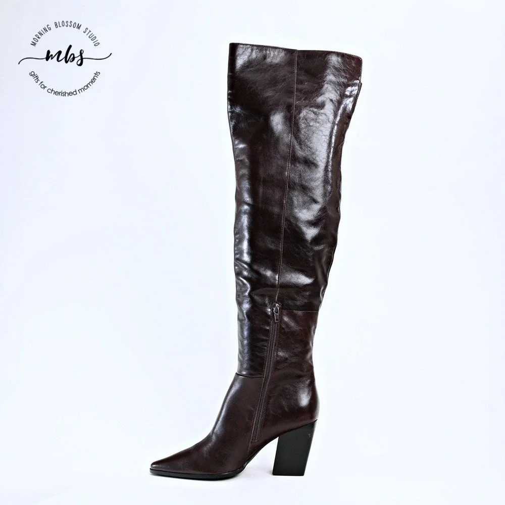 Steve Madden Bramble Leather Over The Knee Boots Dark Brown Women 8